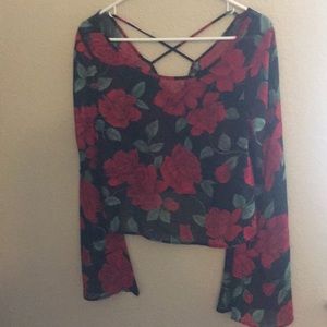 See thru, bell sleeved, rose flowy top